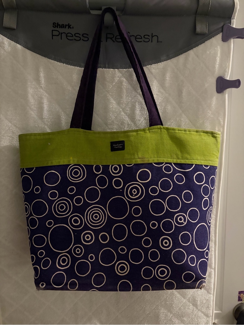 Madison Green and Purple Circle-Pattern Tote
